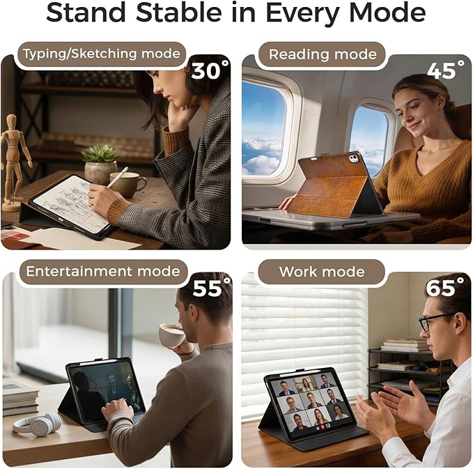 Slim Case for iPad Pro 13 Inch M5/M4 (2025/2024) A3360/A3361/A2925/A2926 with Pencil Holder,Lightweight Cover,Magnetic Closure,Multi Angle Stand,Typing Angle,Auto Sleep/Wake,Brown