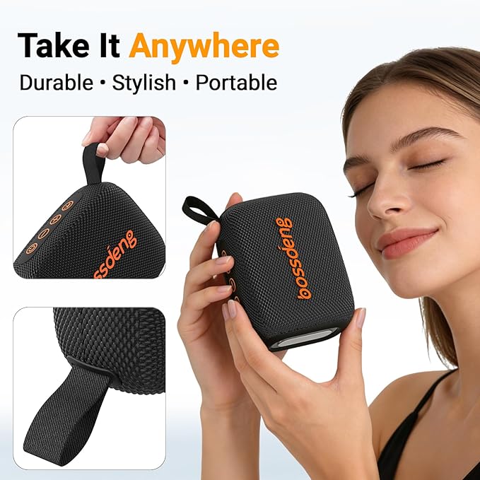 Portable Waterproof Bluetooth Speaker IPX5 for Outdoor,HD Sound All-Day Playtime, BT5.3,Wireless Speakers with Lights, Essentials for Beach/Party/Camping,Gifts for Men Women Boys Girls-Black