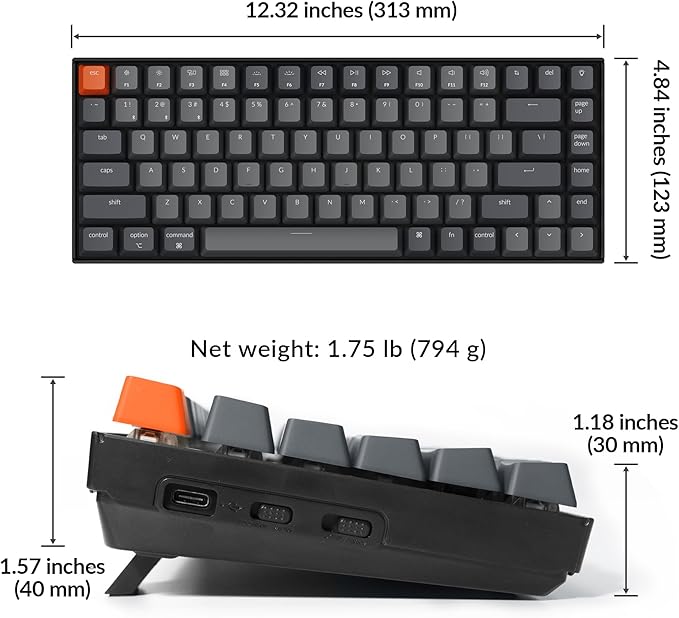 Keychron K2 75% Layout Bluetooth Wireless Mechanical Keyboard Super Switch/White LED Backlit/USB C/Anti Ghosting/N-Key Rollover, 84 Keys Gaming Keyboard for Mac Windows-Version 2