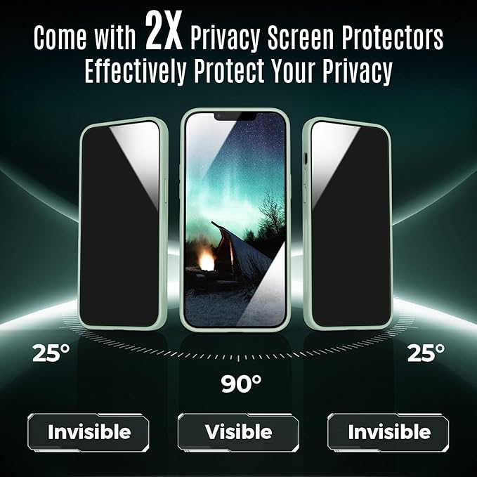 Symcele Designed for iPhone 12 Case, Compatible with MagSafe, with Privacy Screen Protectors X2, [Camera Protection] [15FT Military Drop Protection] Shockproof Phone Case, 6.1", Calke Green