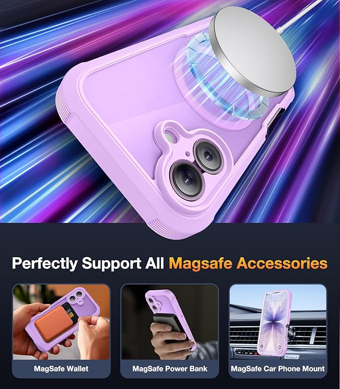 Diaclara Magnetic Designed for 17 Case Full Body Bumper,[Compatible with MagSafe] Military Drop Proof Cover with Built-in Touch Sensitive Anti-Scratch Screen Protector Purple