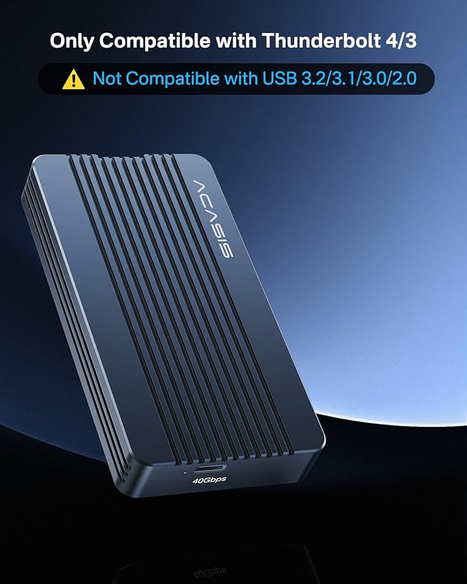 ACASIS 40Gbps M.2 NVMe SSD Enclosure for Thunderbolt 4/3/USB4, with Tool-Free Installation, Aluminum Heat Sink & Noiseless Design, Supports 2280-2230 SSDs for M1/M2 Pro/Max.