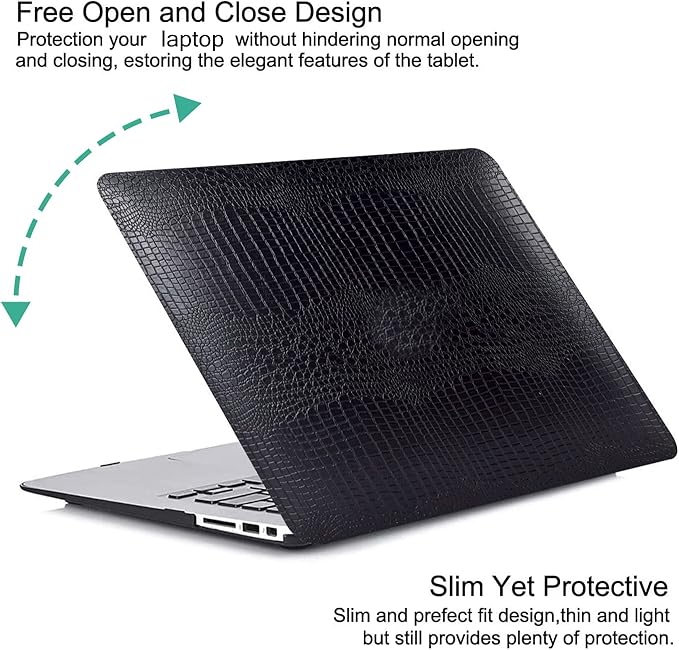 DTangLsm for Crocodile MacBook Air 15 inch Case 2026 2025-2023 M5 M4 M3 M2 A3448 A3241 A3114 A2941, Alligator Skin Textured PU Leather Hard Cover for A3241 MacBook Air 15 Case + Keyboard Cover, Black