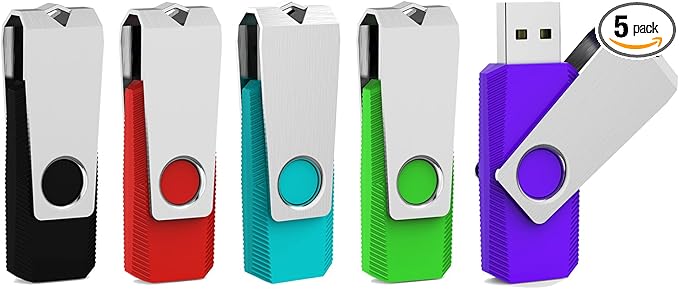 Aiibe 5 Pack 16GB USB Flash Drive 16 GB Flash Drive USB 2.0 Thumb Drive Pack Reliable Flash Disk Memory Stick USB Drives with Led Light (16G, 5 Colors: Black Red Cyan Green Purple)