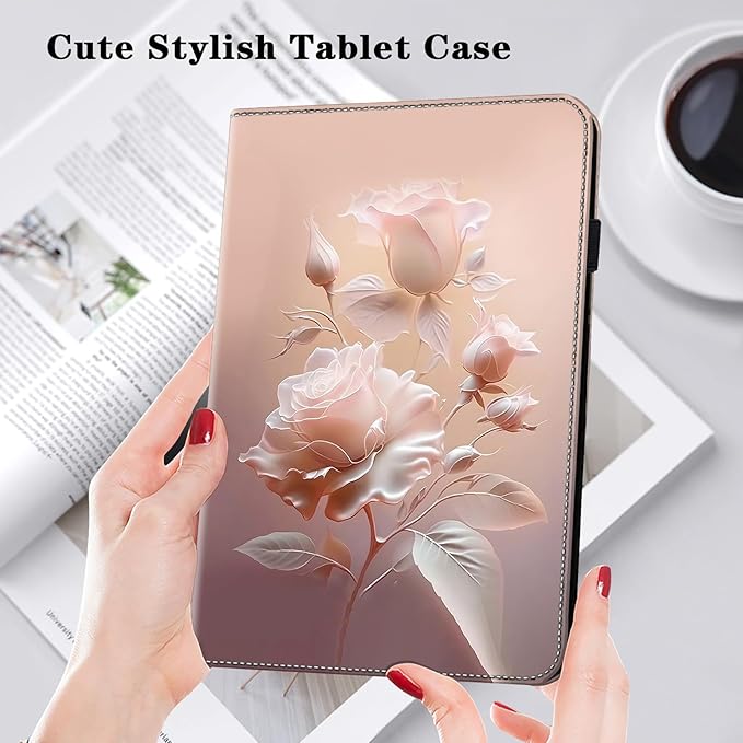 Case for iPad 11th Generation 11 Inch 2025 (A16)/ iPad 10th Generation 10.9 Inch 2022 Case,Slim Stand Smart PU Leather Protective Cover - Ceramic Roses
