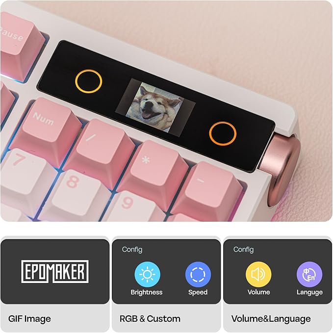 EPOMAKER TH108 PRO Full Size Mechanical Keyboard with Screen & Knob, Wireless Gaming Keyboard with 10000mAh, Creamy Gasket, Hot Swap, Custom Driver, RGB Backlight, NKRO (Pink, Sea Salt Silent)