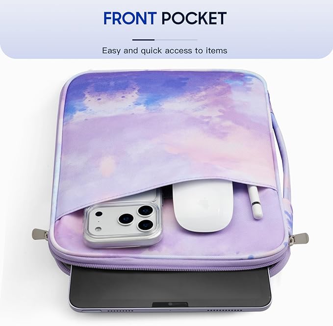 TiMOVO 9-11" Tablet Sleeve Bag for iPad 11-inch A16 2025, iPad 10.9"/10.2"| Air 11 Inch/5th/4th Gen. 10.9", Galaxy Tab A9+/A11Plus 11", Protective Bag with Pockets, Watercolor Purple