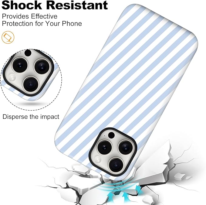 Magnetic for iPhone 13/14 Case Cute Diagonal Stripes Phone Case, Shockproof Slim TPU and Hard PC Protective Phone Cover Compatible with MagSafe Designed for Women Girls,Blue