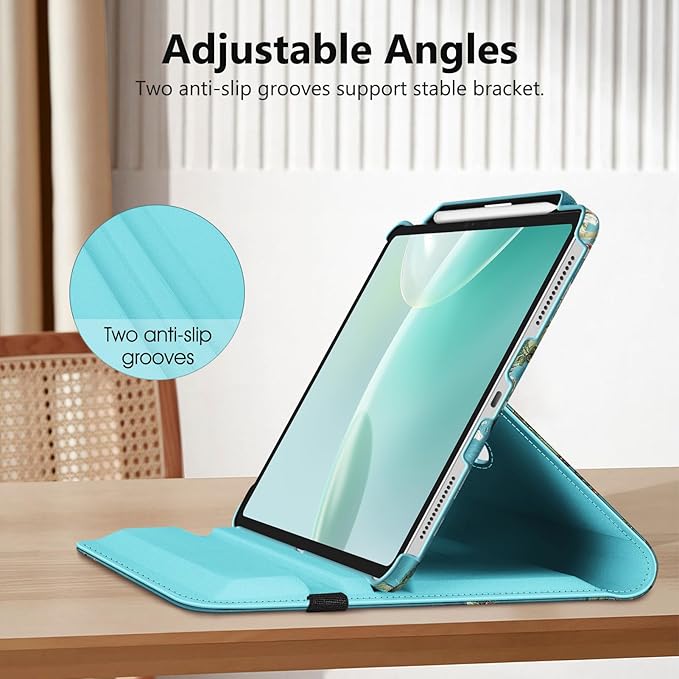 Fintie Rotating Case for iPad Pro 13-inch (M5) 2025 / (M4) 2024 with Pencil Holder - 360 Degree Swiveling Protective Stand Cover with Auto Wake/Sleep, Blossom