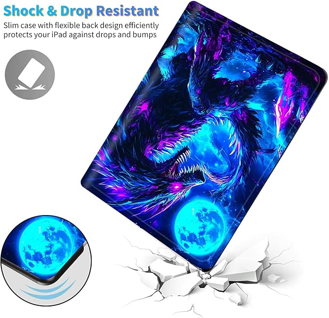 for Amazon Kindle Fire HD 10 & 10 Plus (13th/11th Generation, 2023/2021 Release) 10.1" Tablet Case, Slim Kickstand Stand Leather Smart Cover with Auto Wake/Sleep, Blue Moon Dragon