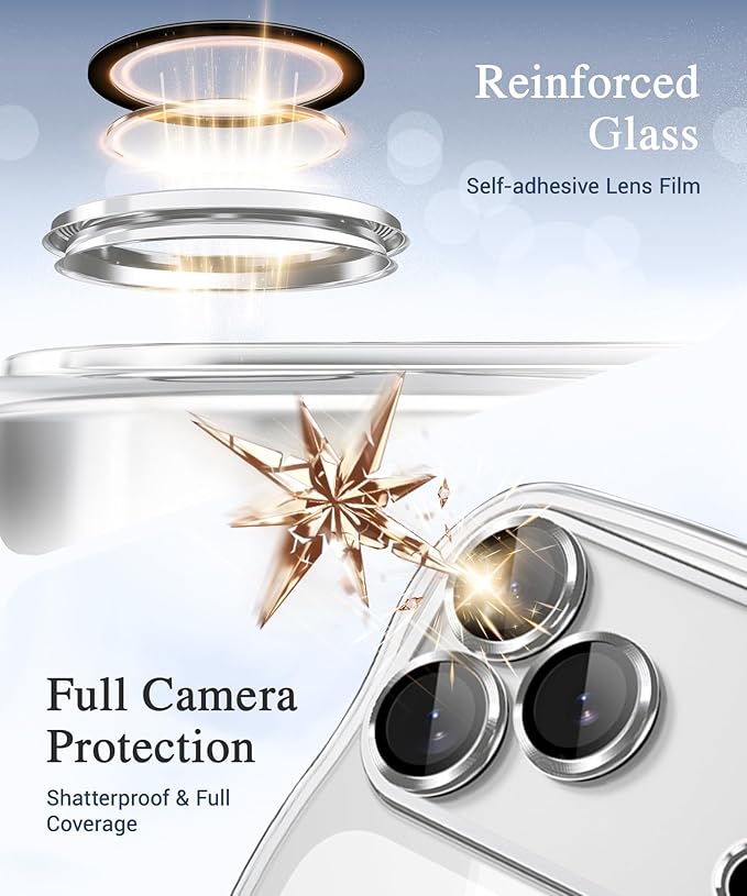 GVIEWIN for iPhone 17 Pro Case Compatible with MagSafe, Upgraded [Full Camera Protection][Cute Wave Frame][Military Grade Protection] Electroplated Hard Phone Cover for Women Girl, Clear/Sliver