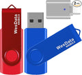 2 Pack 64GB USB 2.0 Flash Drive and 1 USB C Adapter, Thumb Drive USB Memory Stick Jump Drive, Compatible with OTG Type C Phones, Tablets, Laptop, PC (Blue, Red)