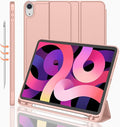 iMieet iPad Air 11 Inch Case M4/M3/M2(2026/2025/2024), iPad Air 5th/4th Generation Case 2022/2020 10.9 Inch with Pencil Holder,Trifold Stand Smart Case with Soft TPU Back(Rose Gold)