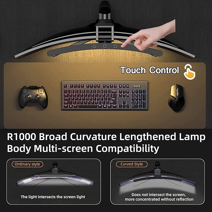 Universal Curved Monitor Light - Adjustable Clip for 27"-49" Screens, USB-C Powered, Works with PC/TV/PS5, 10 Brightness Levels