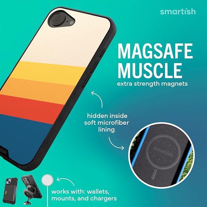 Smartish® iPhone 17e/16e MagSafe Case - Gripmunk Magnetic Slim Case [Lightweight + Protective] Drop Tested Thin Grip Cover with Microfiber Lining for Apple iPhone 17e/16e - Striped Up