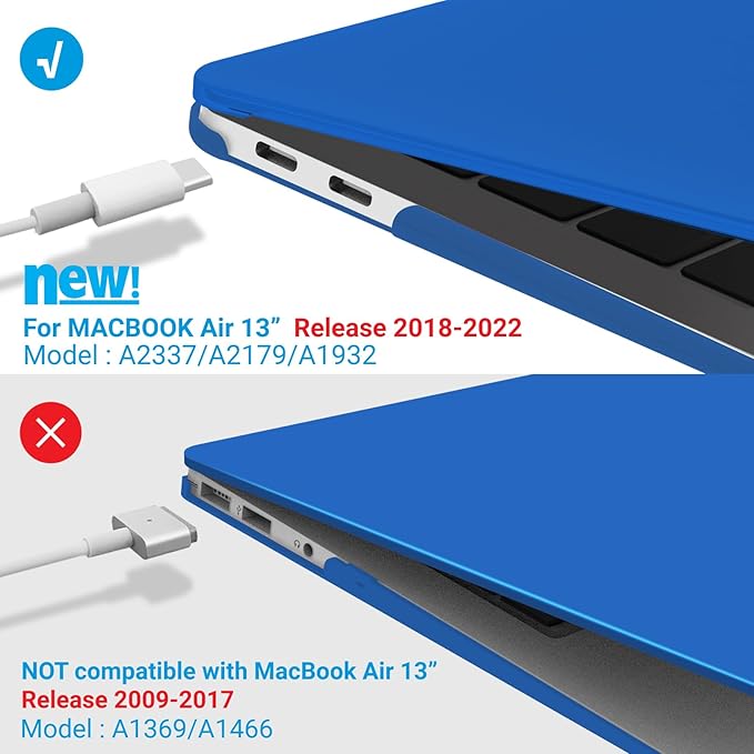 IBENZER Compatible with New MacBook Air 13 inch Case 2022 2021 2020 M1 A2337 A2179 A1932, Plastic Hard Shell Case with Keyboard Cover for Mac Retina Display with Touch ID, Klein Blue, AT13-KLBL+1