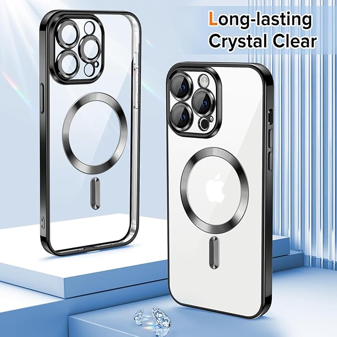 Hython Magnetic Clear for iPhone 14 Pro Max Case with Camera Lens Protector [Compatible with MagSafe] Plating Edge Slim Soft TPU Cover Protective Phone Case for iPhone 14 Pro Max 6.7", Black