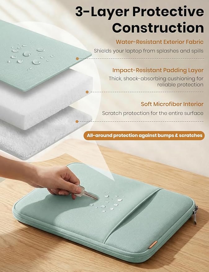 DOMISO Laptop Case Laptop Sleeve Cover for 14 inch Mac Book Pro M4/M3/M2/M1 Pro/Max, Compatible with 13.3 inch HP Dell ASUS Notebook, Water-Resistant Bag with Scalable Handle and Small Case,Mint Green