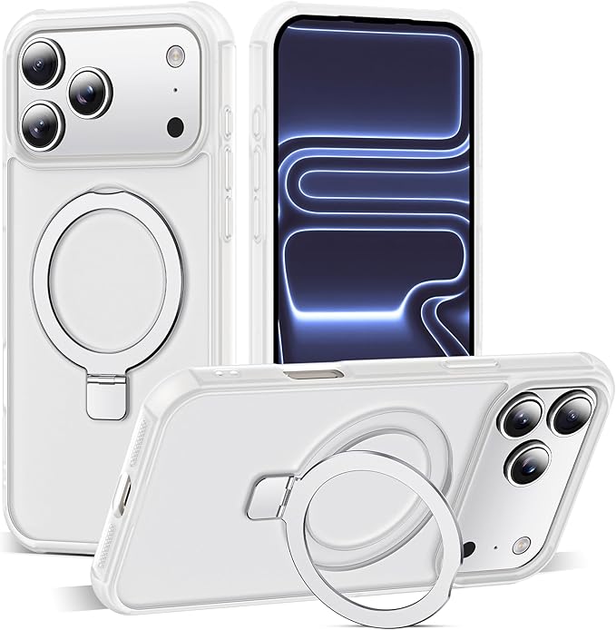 SKYLMW Compatible with iPhone 17 Pro Max Case with Invisible Magnetic O-Ring Stand Military-Grade Phone Case for iPhone 17 ProMax 6.9" [Compatible with Mag-Safe][Great Grip Feeling],Translucent