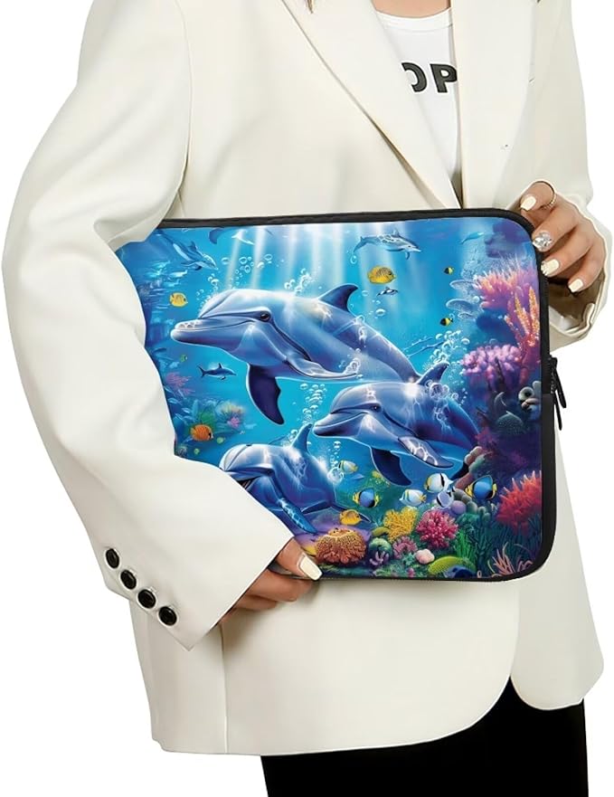 Dolphin Laptop Sleeve for Women Men 10 inch Laptop Accessories with Versatile Uses Lap Top Case Portable Computer Sleeve Laptop Pouch Ideal Gifts for Holidays Blue