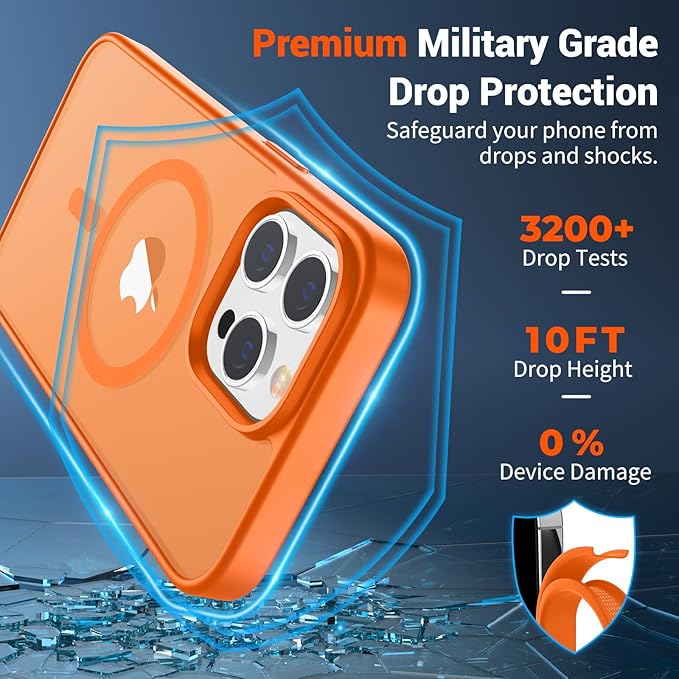 SUPFINE Magnetic for iPhone 13 Pro Case (Compatible with MagSafe) (Military Grade Drop Protection) Translucent Matte Shockproof Phone Cover,Starry Orange