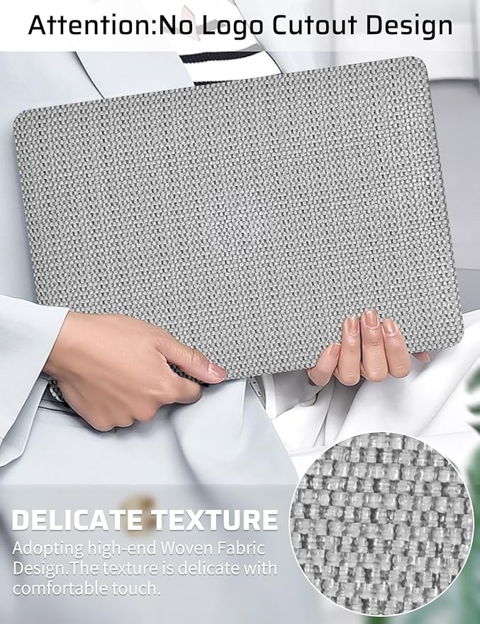 Seorsok Compatible with MacBook Pro 13 inch Case M2 2023,2022,2021-2016 A2338 M1 A2251 A2289 A2159 A1989 A1708 A1706,Elegant Leather Plastic Harld Case&Keyboard Cover,Grey Woven Fabric No Logo Cutout