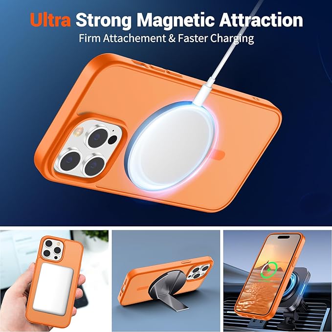 SUPFINE Magnetic for iPhone 14 Pro Case (Compatible with MagSafe) (Military Grade Drop Protection) Translucent Matte Shockproof Phone Cover,Starry Orange