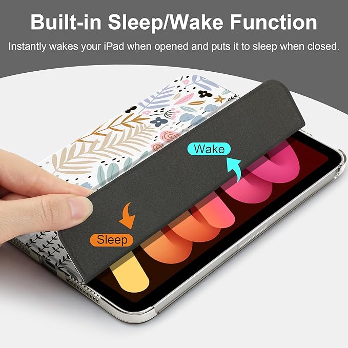 DONGKE for iPad mini 7 (A17 Pro) 2024 & iPad mini 6 2021 8.3 Inch, Slim Foldable Stand Hard PC Translucent Back Shell Smart Cover for iPad mini 7th/6th Generation [Auto Wake/Sleep] - Creative Floral