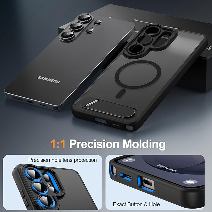 Magnetic for Samsung Galaxy S26 Ultra Case, [Compatible with MagSafe][Full Camera Protection][Built-in Invisible Kickstand] Translucent Matte Phone Case for S26 Ultra 6.9" - Black