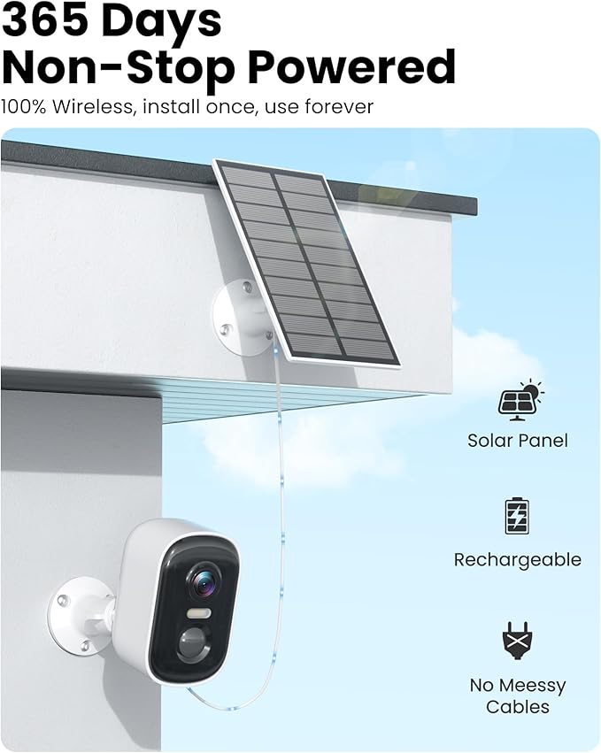 MISECU 2K Security Cameras Wireless Outdoor, WiFi Cameras for Home Security with Solar Panel, Spotlight Color Night Vision, AI Motion Detection, Siren Alarm, 2-Way Talk, IP66, Cloud/SD Storage