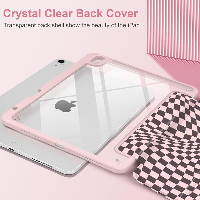 Case for iPad Air 13 inch 2026 M4 2025 M3 2024 M2 Release with Pencil Holder - Aesthetic Cute Design Trifold Cover with Soft TPU Bumper Clear Back Auto Sleep for Girls Women, Abstract Lattice