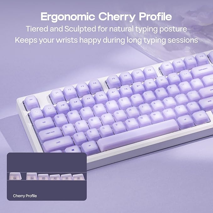 EPOMAKER AegisSil Keycap Set, Silicone Material, Cherry Profile, 113 Keys, 65%/75%/96%/Full Size, Custom Keyboard Keycaps Set for Cherry MX, Kailh, Outemu, Gateron Mechanical Gaming Keyboard (Purple)