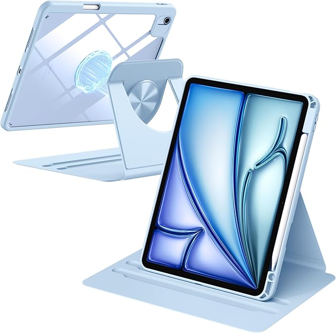 Wenlaty for iPad Air 11 inch Case (M4/M3/M2) & Air 5th/4th Gen Case 10.9 inch, for iPad Pro 11 inch 4/3/2/1 Gen,360° Rotating Cover,Detachable Magnetic Back,Pencil Holder, Auto Sleep/Wake,Sky Blue