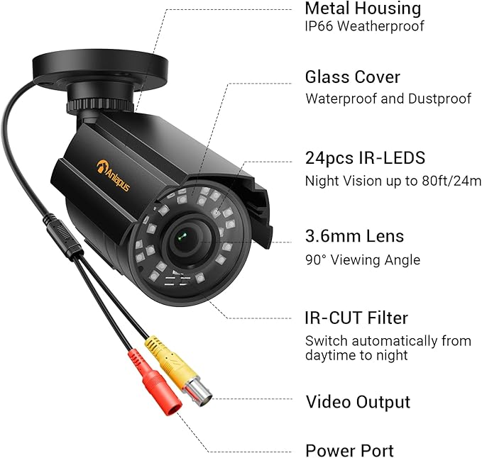 Anlapus 2-Pack 1080P Security Cameras for 2MP, 5MP, 4K DVR Home Surveillance System, IP66 Weatherproof HD-TVI CCTV Bullet Camera for Indoor Outdoor, 80ft Night Vision