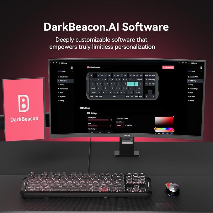 DarkBeacon Flux87 HE Mechanical Gaming Keyboard Wired, Hall Effect Magnetic Red Switch, 0.01mm Rapid Trigger, Adjustable Actuation, RS/SOCD/DKS/MT, 8000Hz Polling, Hot Swappable, RGB Backlit for PC