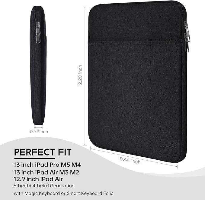 12.9-13 inch Tablet Sleeve Case for iPad Pro 13 inch M5 M4, 13" iPad Air M2 M3 M4, iPad Pro 12.9-in M2 M1(6th/5th) 2026-2024 w/Magic Keyboard, Shockproof Padded Protective Travel Accessories Bag