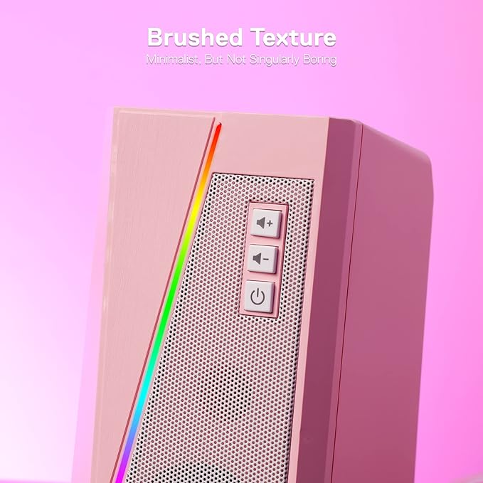 Redragon GS520 RGB Desktop Speakers, 2.0 Channel PC Computer Stereo Speaker with 6 Colorful LED Modes, Enhanced Sound and Easy-Access Volume Control, USB Powered w/ 3.5mm Cable, Pink