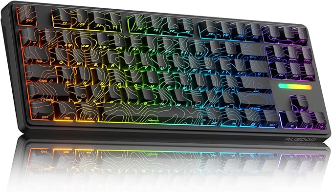 AUSDOM Wireless Mechanical Gaming Keyboard: 10000mAh Battery Tri-Mode 2.4G/BT5.3/USB-C Hot Swappable Custom Keyboard with RGB Backlit, Side Printed PBT Keycaps, 15-Layer Gasket Structure, Topographic