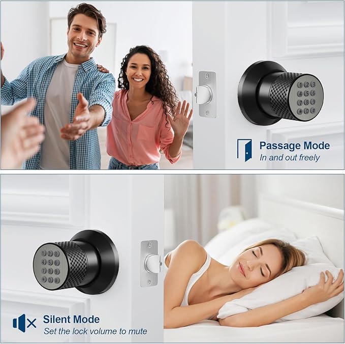 FITNATE Door Knob with Keypad,Digital Door Lock for Keyless Entry,Electronic Door Lock with Spare Keys,Auto Lock, Anti-Slip Handle, Easy to Install for Bedroom,Home and Office