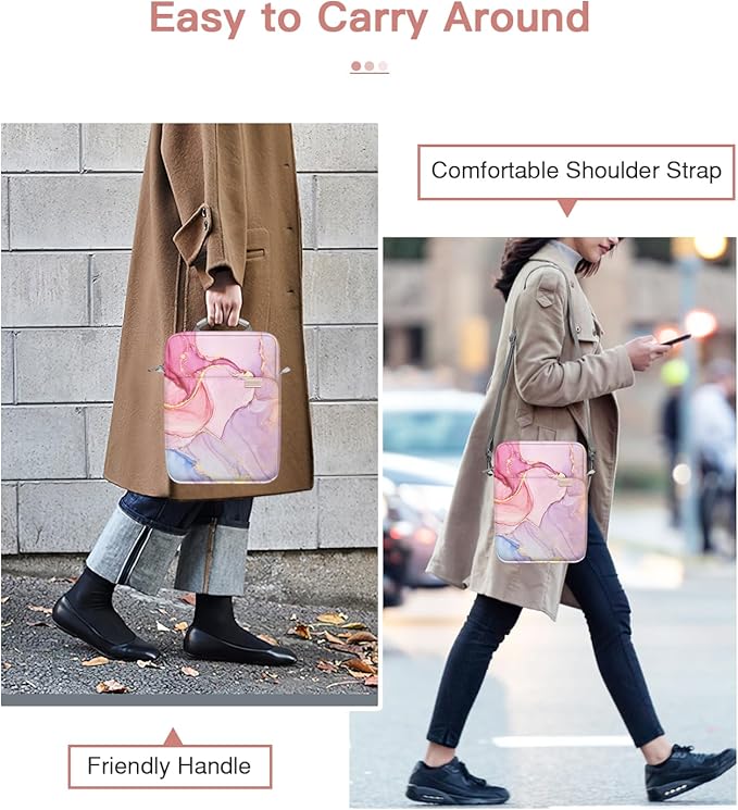 MoKo 9-11 Inch Tablet Sleeve Bag Handle Carrying Case with Shoulder Strap Fits iPad Pro/Air/A16 11 inch,iPad 10th 10.9,i-Pad 9/8/7th 10.2,iPadAir 5/4th 10.9,i-Pad 9.7,Tab S8/S9 11", Cloudy Pink