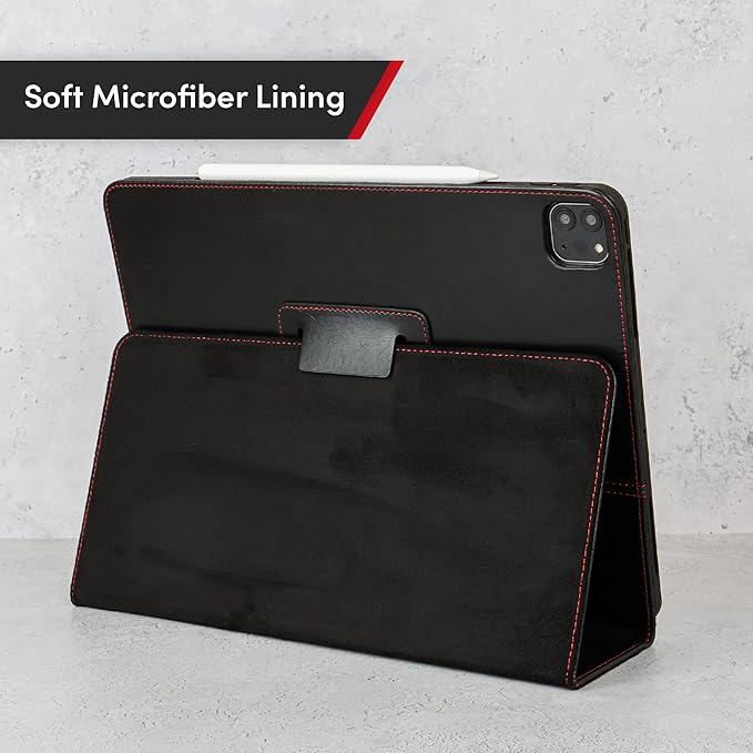 Casemade Real Leather Case Compatible with iPad Pro 13” M5 (2025)/M4 (2024) - Full-Grain Leather Cover, Auto Sleep/Wake, Dual Stand Position (Black)