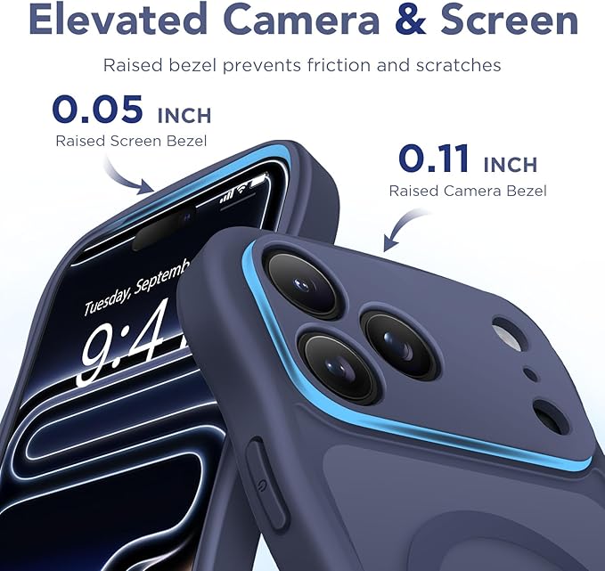 CAPRARO Magnetic for iPhone 17 Pro Case for Women Girls, Upgraded [Full Camera Protection] [Compatible with MagSafe] Cute Wave Translucent Matte Phone Case for iPhone 17 Pro, Dark Blue