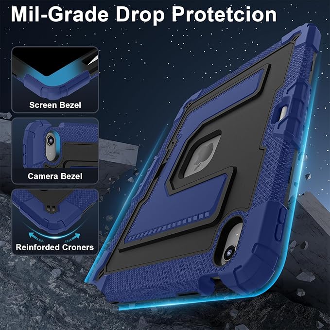 Kids Friendly Case for iPad Air 13 Inch M4 M3 M2 2026/2025/2024 Case with Pencil Holder & Shoulder Strap, Military Grade Shockproof Kickstand Hard Shell Protective Cover,Blue+Black