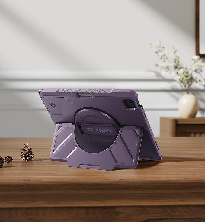 Dexnor Case for iPad Air 13 inch M4/M3/M2 (2026/2025/2024), Rugged Protective Case with 360° Rotating Hand Strap& Steady Stand&Screen Protector&Pencil Holder Shockproof Full-Body Bumper Cover, Purple