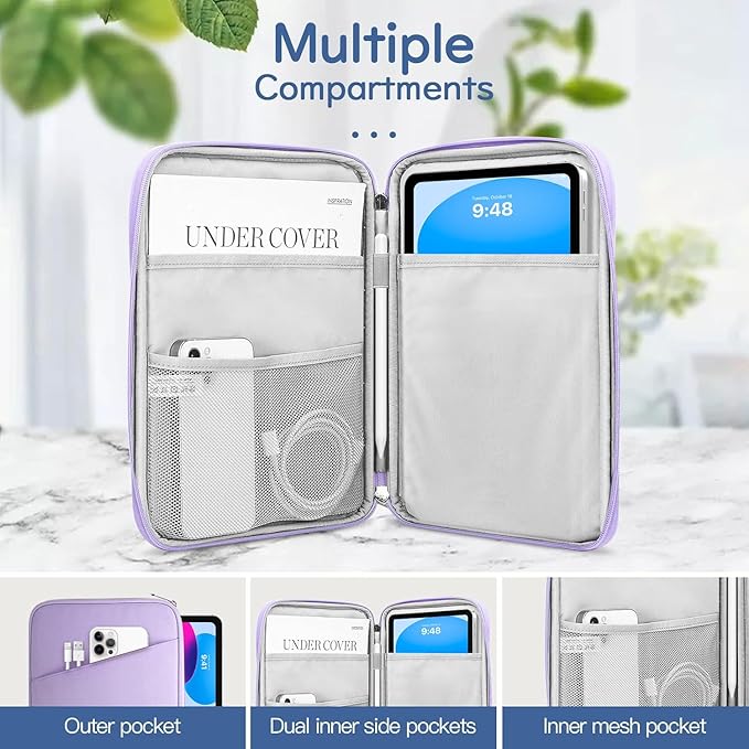 Dadanism 9-11" Tablet Sleeve Bag Carrying Case for iPad (A16) 11th Gen 11", iPad 10th Gen 10.9" Air 5/4, iPad Air M4/Pro 11", iPad 9/8/7th, Galaxy Tab A11+ Plus 11", Remarkable 2 10.3", Grey Purple