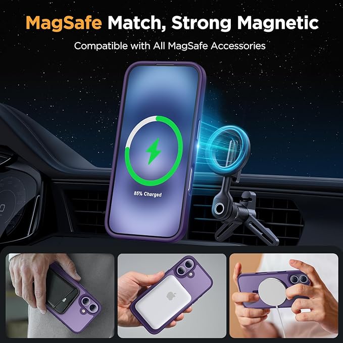 Miracase Magnetic for iPhone 17 Case (Compatible with MagSafe) with Screen Protector Military-Grade Protection, Anti-Fingerprint Translucent Matte Phone Cover for iPhone 17 6.3 inch, Dark Purple