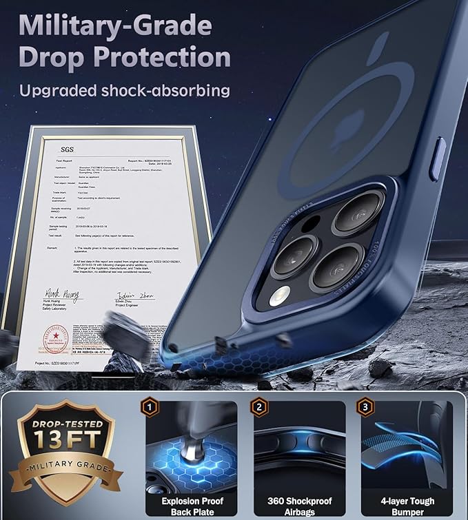 Newfuture Designed for iPhone 14 Pro Max Case with Magnetic [13 FT Military Drop Protection] [Compatible with Magsafe] Slim Translucent Matte Shockproof with Anti-Fingerprint Phone Case, Navy Blue