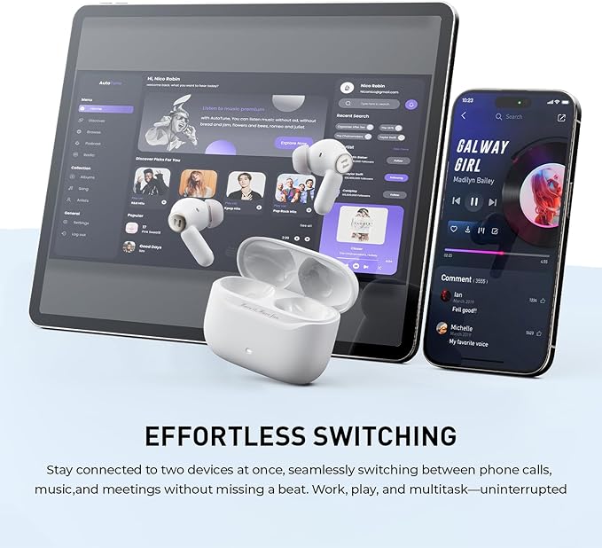 havit Hybrid Active Noise Cancelling Wireless Earbuds, Bluetooth 6.0 in-Ear Headphones, 6 Mics ENC Clear Call Ear Buds, 30+H Playtime, 3D Spatial Audio, Custom EQ via App, IPX5 Waterproof Grey