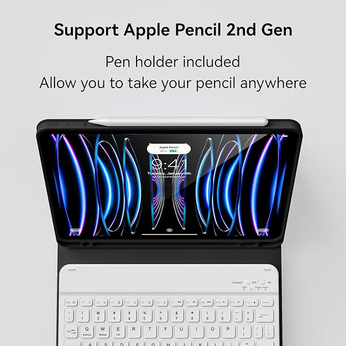 Keyboard Case for iPad Pro 11 Inch 4th Generation/Pro 3rd Gen/Pro 2nd Gen with Pencil Holder, Folio Detachable Wireless Bluetooth Keyboard & Flip Stand Case for iPad Pro 11 Inch, Black