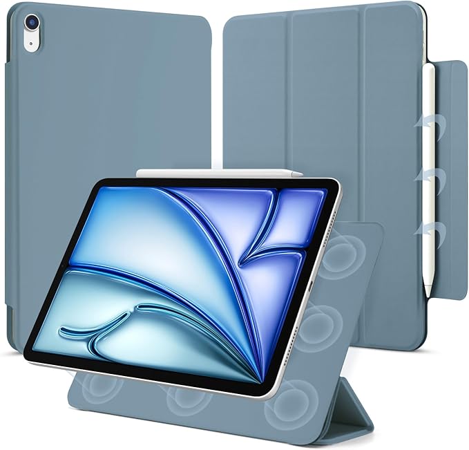 for iPad Air 13 inch M4/M3/M2 Case (2026/2025/2024,Model A3268/A3269/A3271), Auto Sleep/Wake and Magnetic Closure, Trifold Stand Case, PU Leather Cover, Support Apple Pencil Pro, Misty Blue